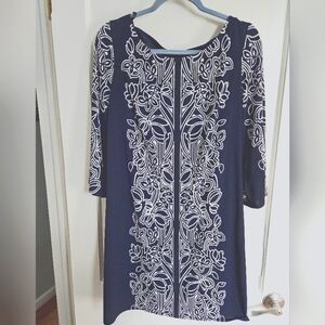 Navy Abstract Dress Size Large By LAUNDRY